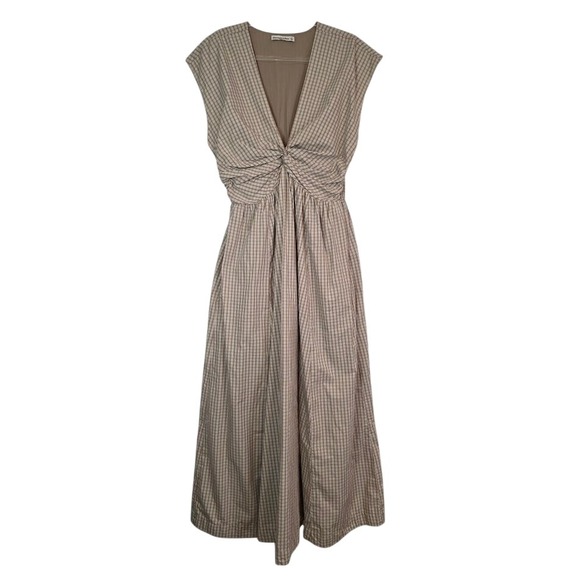Abercrombie & Fitch Dresses & Skirts - Abercrombie & Fitch L Tall Twist Bodice Maxi Dress Tan Plaid Smocked Back V-Neck
